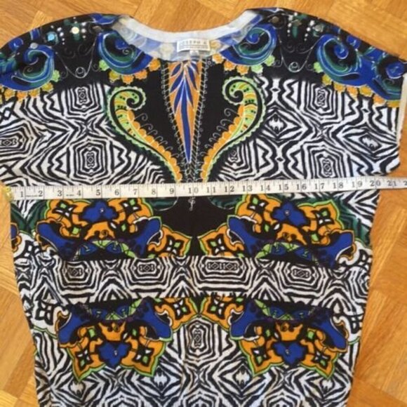 Boho-Chic Joseph A. Bold Tribal Print Blouse Lightweight Summer Blouse Medium - Picture 6 of 8